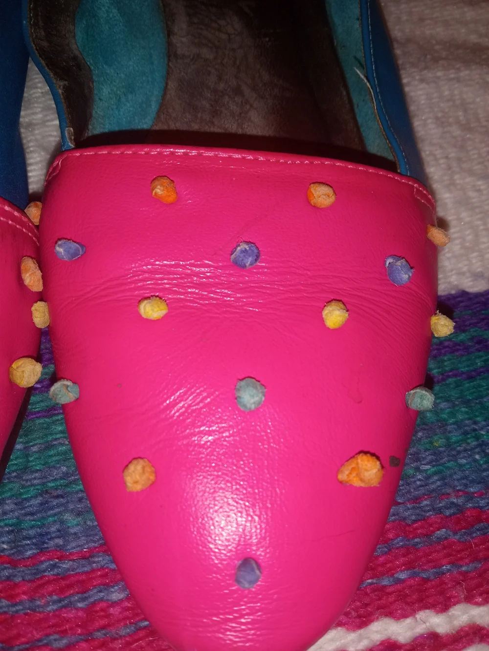 Prima Royale Bright Pink and Blue Women's Studded Slip-On Flats